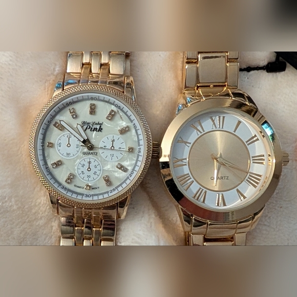 WORKING Lot Of Women Gold Tone Gemmed Watches Blue Label Pink - Picture 1 of 5